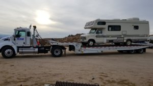 motorhome towing in the desert